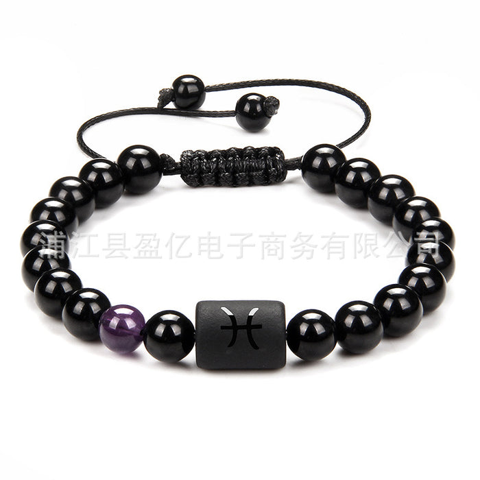 Wholesale Twelve Constellation Men's Black Onyx Braided Couple Bracelet JDC-BT-YinY013