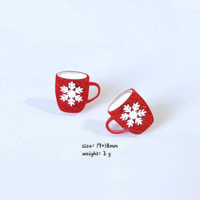 Wholesale Earrings Acrylic Cute Red Glitter Christmas Hats Socks Gloves JDC-ES-Xuep073