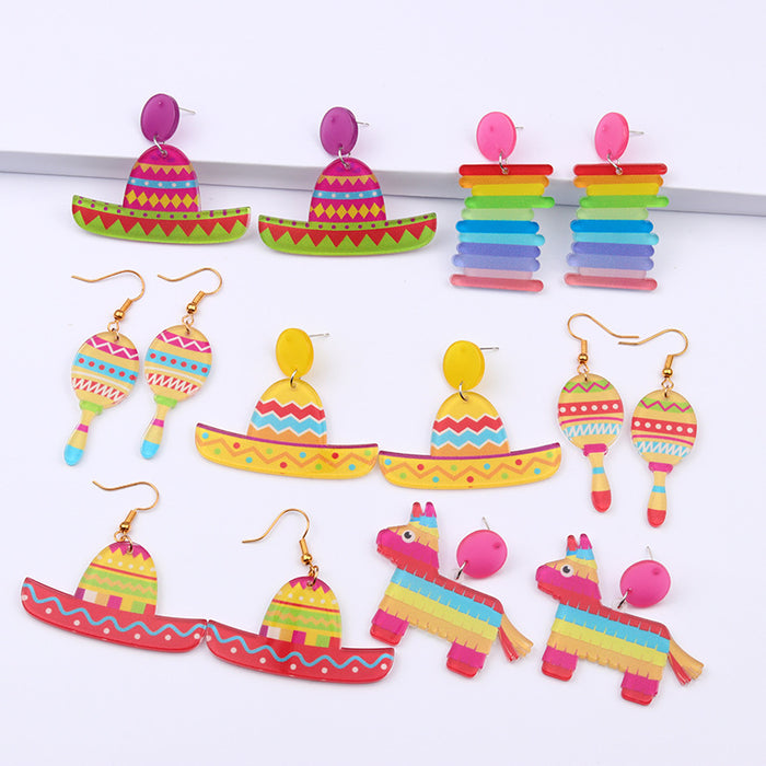 Wholesale racket rainbow strip boat print acrylic earrings MOQ≥2 JDC-ES-DUAI004