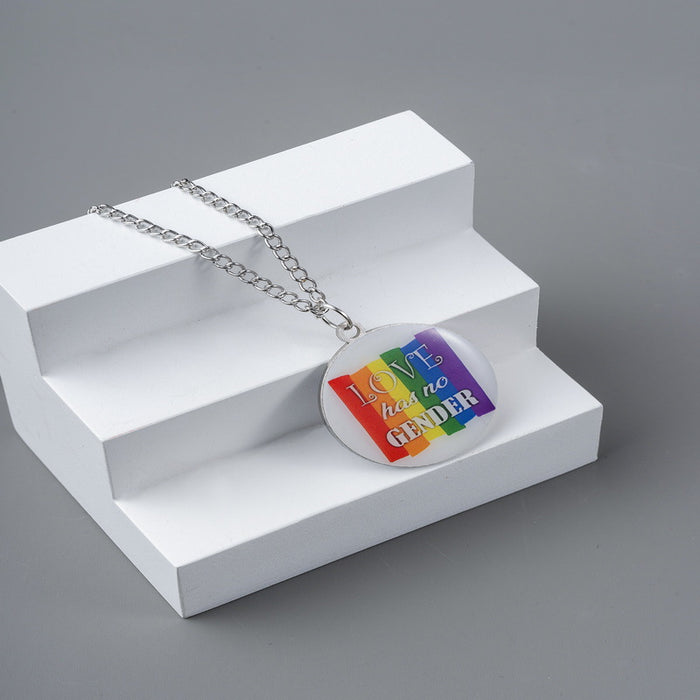 Wholesale LGBT Love Fingerprint Cloud Shape Rainbow Pattern Gay Element Necklace JDC-NE-YinH031