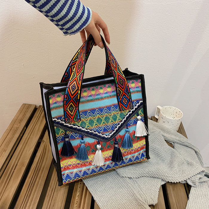 Wholesale Handbags Fabric Ethnic Style Personalized Tassel Large Capacity JDC-HB-Danze001