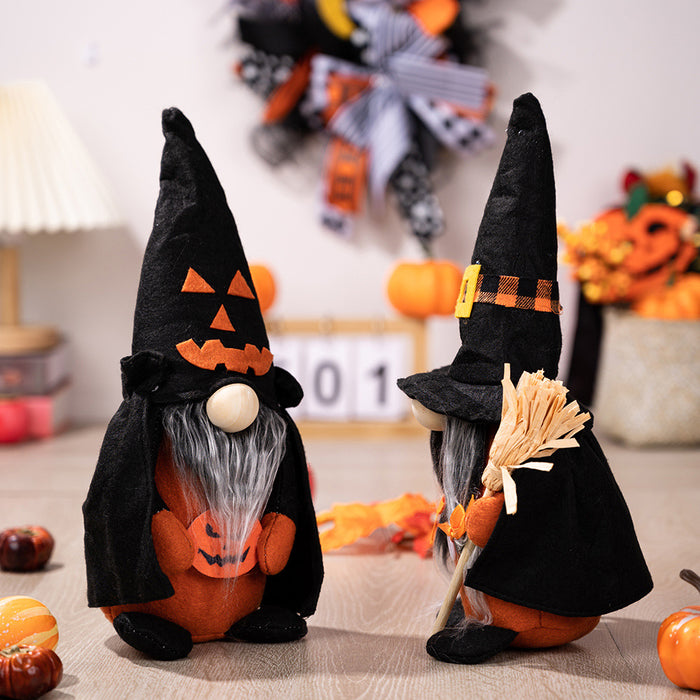 Wholesale Ornament Cloth Halloween Pumpkin Broom Point Hat Witch JDC-OS-HB001