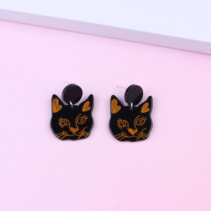 Wholesale Cartoon Cat Series Acrylic Personality Print Earrings MOQ≥2 JDC-ES-DUAI016