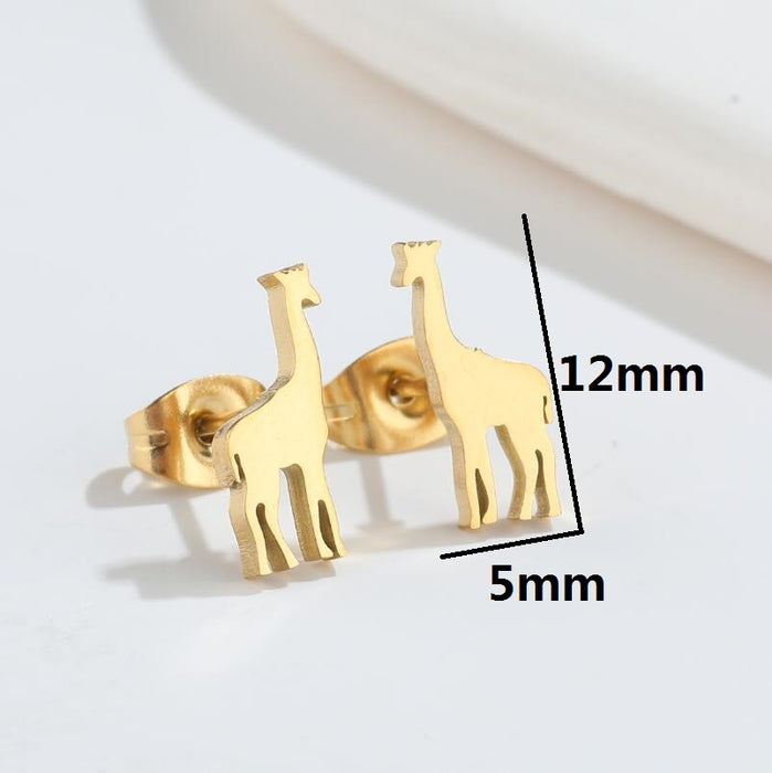 Wholesale Earrings Titanium Steel Cute Giraffe Stud Earrings JDC-ES-JS013