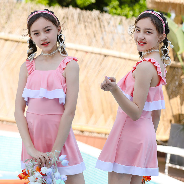 Wholesale middle and big kids swimsuit one piece skirt JDC-SW- baiy003