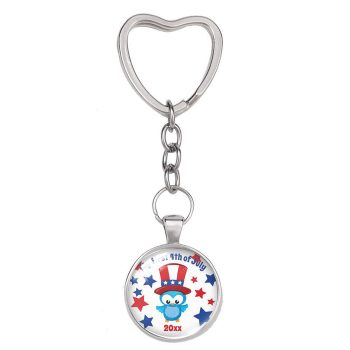 Wholesale 4th of July Independence Day Heart Shaped Alloy Glass Keychain MOQ≥2 JDC-KC-XiangL004