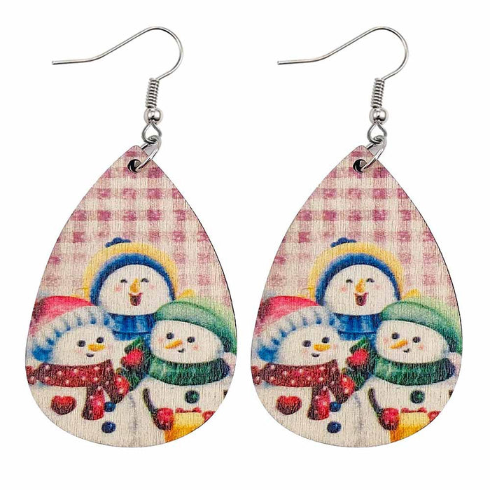 Wholesale Earring Wooden Christmas Tree Santa Claus Cute Snowman JDC-ES-Chengy029