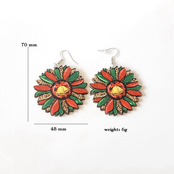 Wholesale Earrings Wooden Christmas Bells Leopard Sunflower JDC-ES-Xuep085