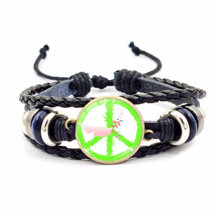 Wholesale Pansy Peace Sign Leather Glass Bracelet JDC-BT-Jiayun001