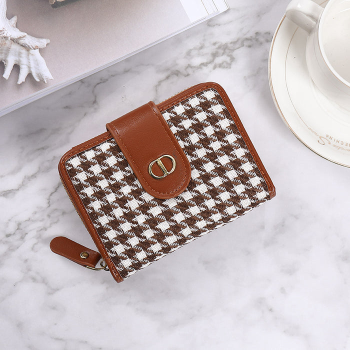 Wholesale Wallet Canvas Houndstooth Multi-Card Bit Coin Purse (F) JDC-WT-Enyibei002