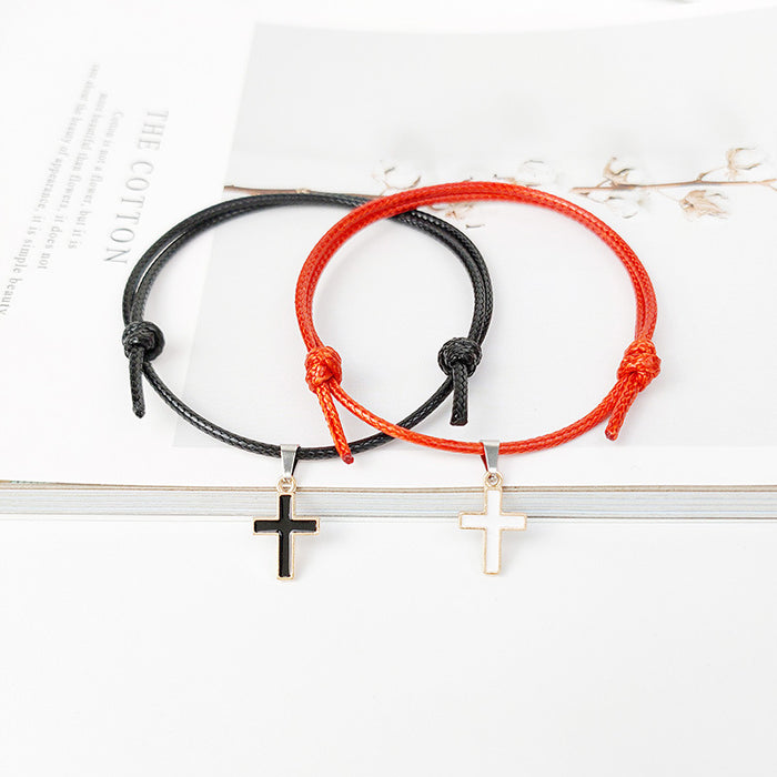 Wholesale Alloy Cross Wax Rope Couple Bracelet Pair JDC-BT-ZiR010