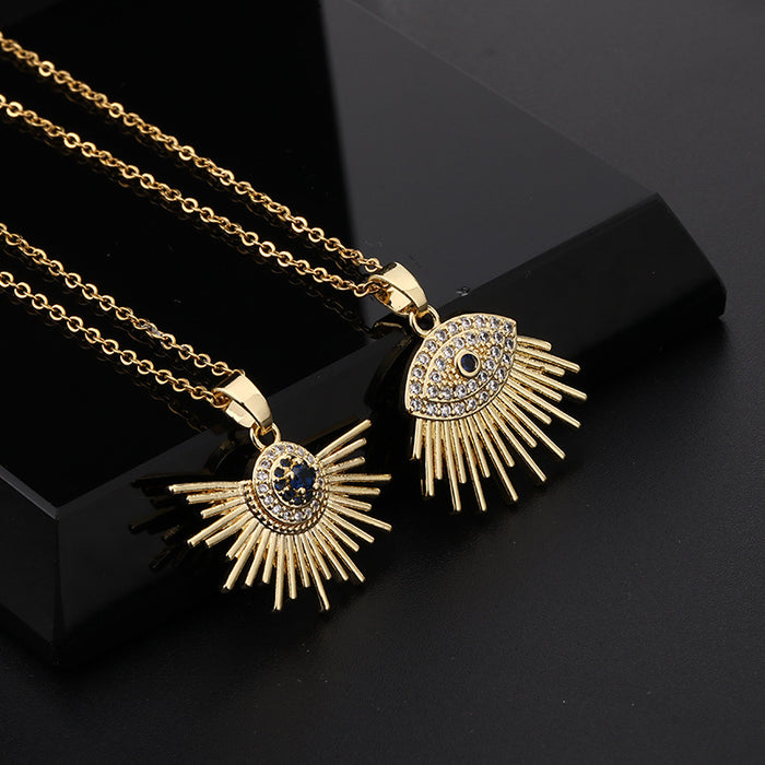 Wholesale Necklaces Titanium Steel Zircon Openwork Devil's Eye MOQ≥2 JDC-NE-ShangY023