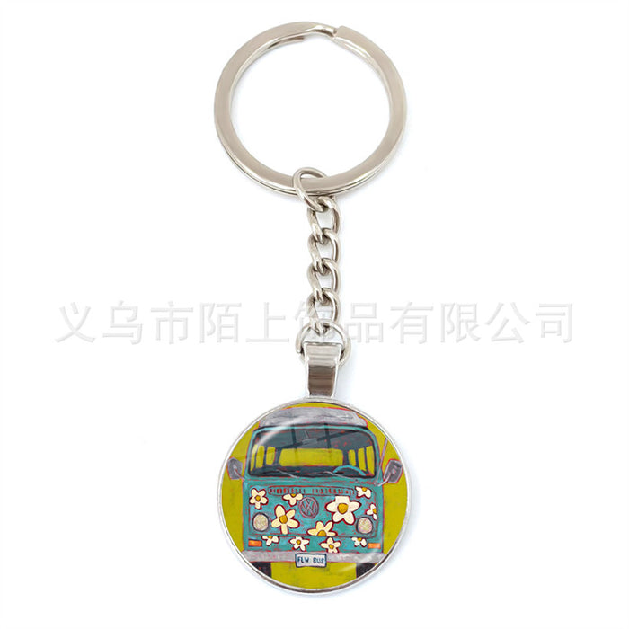 Wholesale Peace Sign Time Gemstone Glass Zinc Alloy Keychain JDC-KC-MoS002