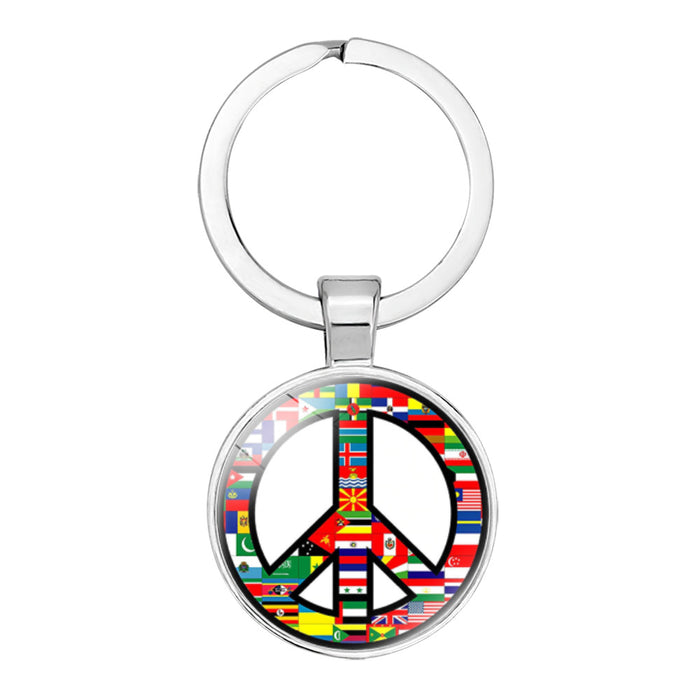 Wholesale Peace Sign Time Gemstone Alloy Glass Keychain JDC-KC-NingX012