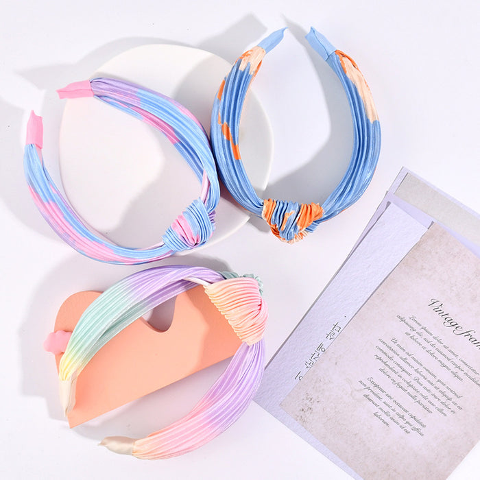 Wholesale gradient color pleated wide-brimmed bow headband plus hair ring MOQ≥3 JDC-HS-BF001