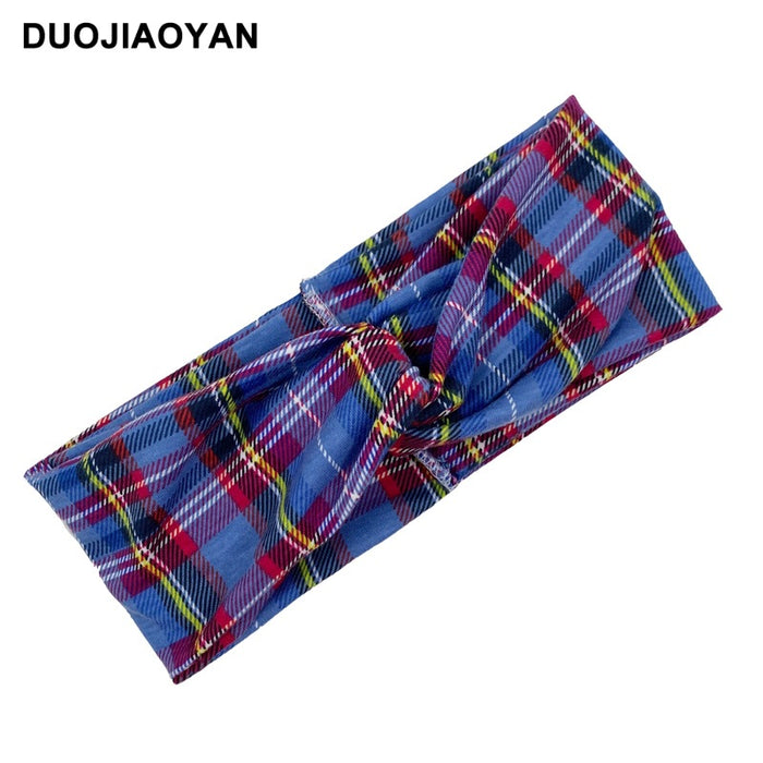 Wholesale Plaid Elastic Wide-Brimmed Fabric Headband MOQ≥3 JDC-HD-Jiaoy011