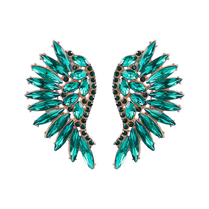 Wholesale Colored Diamond Scalloped Wings Earrings Alloy and Rhinestones JDC-ES-JL1069