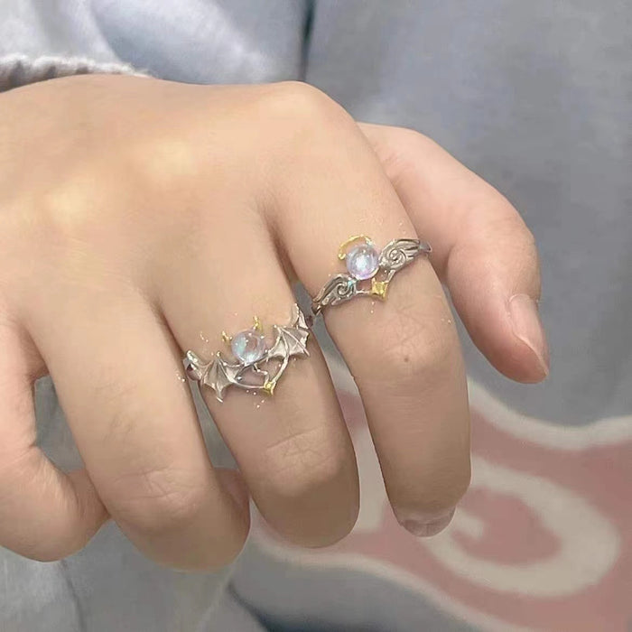 Wholesale Angel and Demon Moonstone Metal Couple Ring MOQ≥2 JDC-RS-FuS002