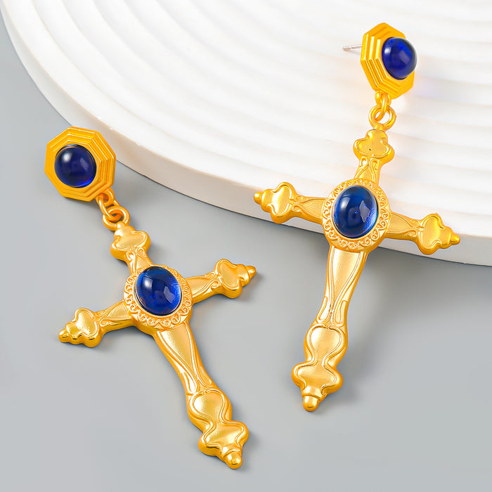 Wholesale Earrings Alloy Vintage Inlaid Resin Cross JDC-ES-JL1064