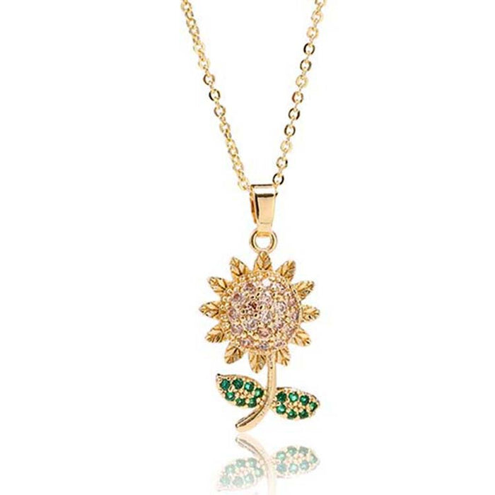 Jewelry WholesaleWholesale Gold Plated Copper Zircon Colorful Chain Sun Flower Pendant Necklace JDC-NE-ShangY001 Necklaces 尚易 %variant_option1% %variant_option2% %variant_option3%  Factory Price JoyasDeChina Joyas De China