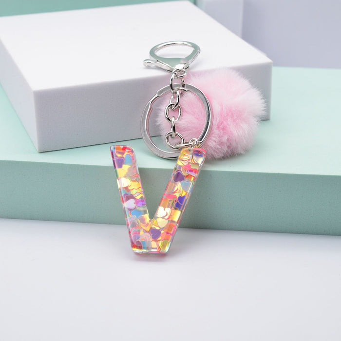 Jewelry WholesaleWholesale love sequin resin drip glue 26 English letter keychains MOQ≥2 JDC-KC-YiWa001 Keychains 伊娃 %variant_option1% %variant_option2% %variant_option3%  Factory Price JoyasDeChina Joyas De China