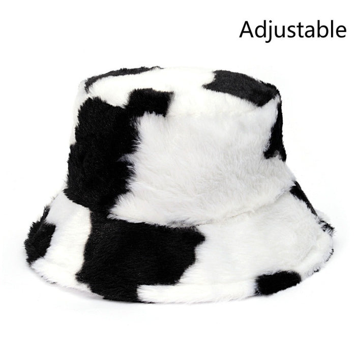 Wholesale Hat Faux Fur Thick Cow Pattern Bucket Hat JDC-FH-XingT001