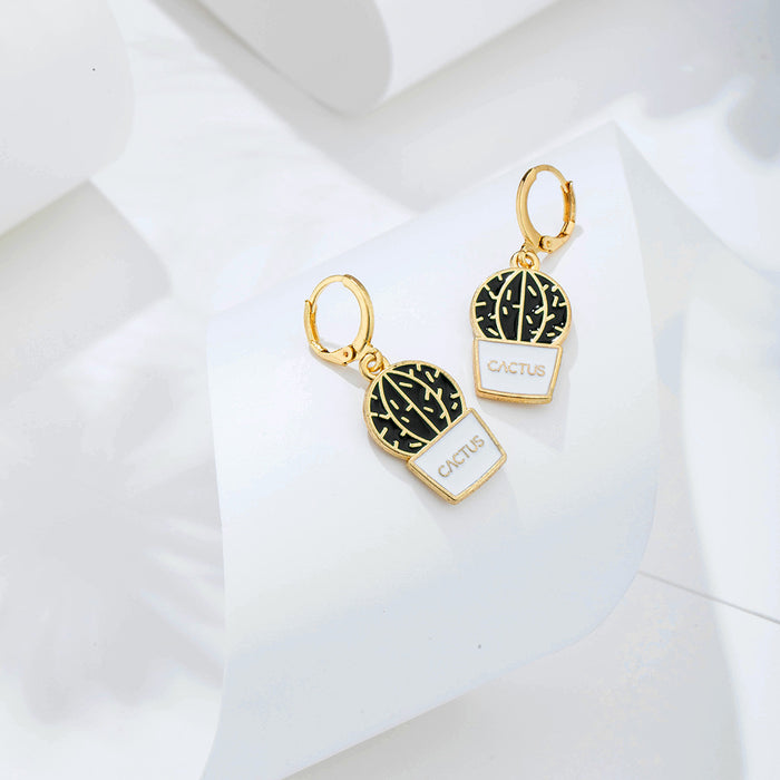 Wholesale Earrings Alloy Ceramic Cactus Geometric Plant Earrings MOQ≥2 JDC-ES-Yihan010