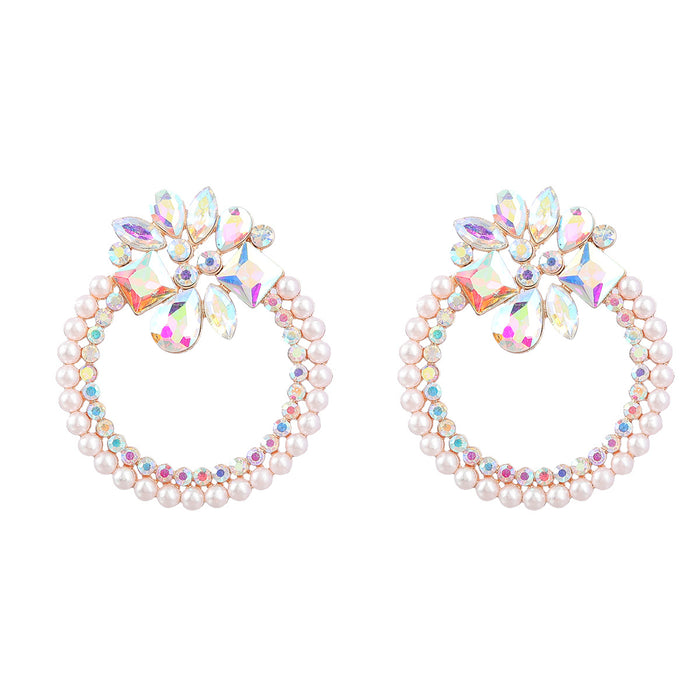 Wholesale Alloy Diamond Set Pearl Floral Round Earrings JDC-ES-JL989