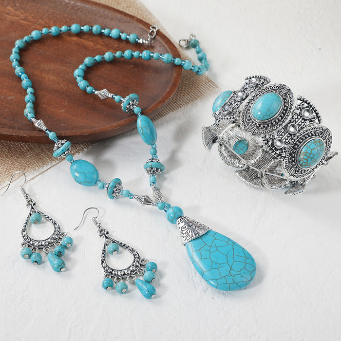 Jewelry WholesaleWholesale Turquoise Pendant Beaded Boho Ethnic Necklace Earrings Bracelet Set JDC-NE-GSJY010  嘉溢 %variant_option1% %variant_option2% %variant_option3%  Factory Price JoyasDeChina Joyas De China