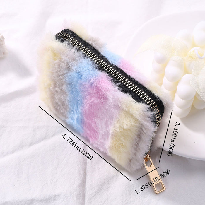 Wholesale Plush Gradient Rainbow Long Wallet JDC-WT-HongHua002