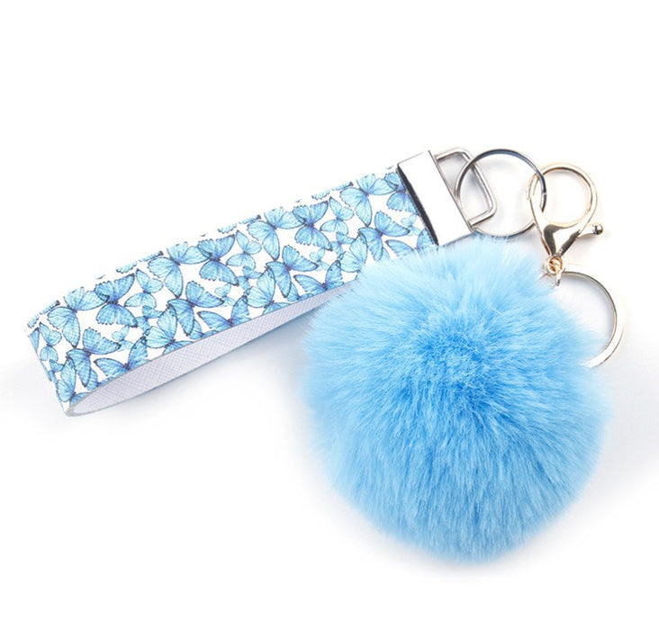 Wholesale Keychains Metal PU Leather Fur Ball Lanyard MOQ≥5 JDC-KC-TMao003