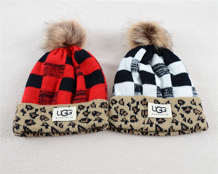 Wholesale Hat Acrylic Winter Warm Curled Plaid Fur Ball MOQ≥2 (F) JDC-FH-KuT011