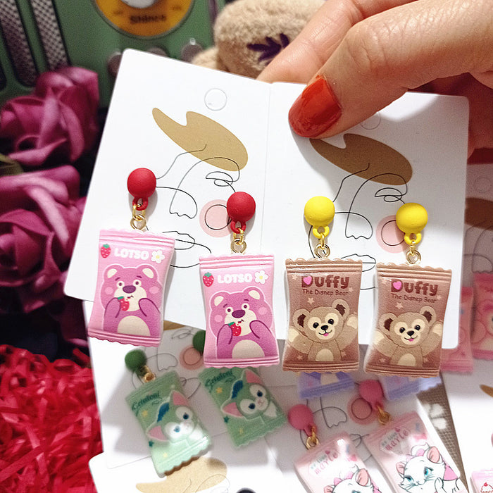 Wholesale Mini Simulation Candy Silver Earrings Cartoon JDC-ES-XingJ010