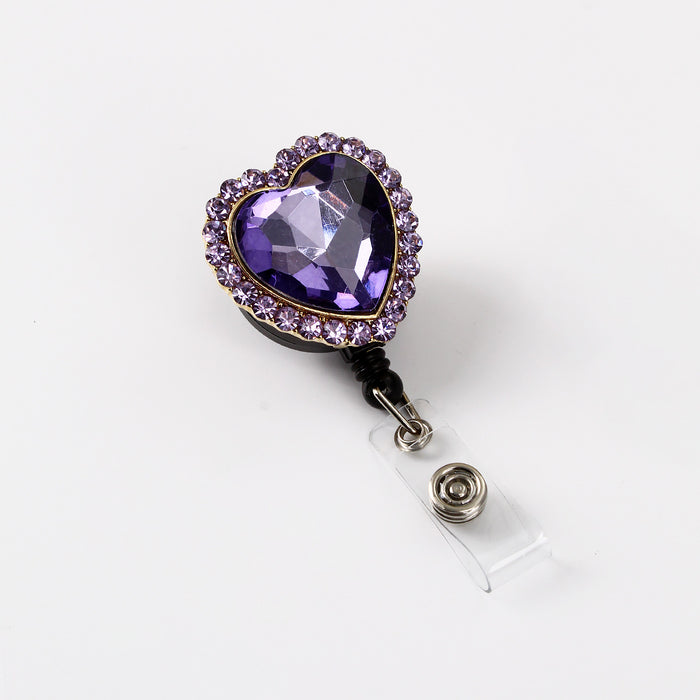 Wholesale Keychains For Backpacks heart-shaped rhinestone alloy badge pendant easy-pull buckle diamond ID card buckle MOQ≥3 JDC-KC-WHao004
