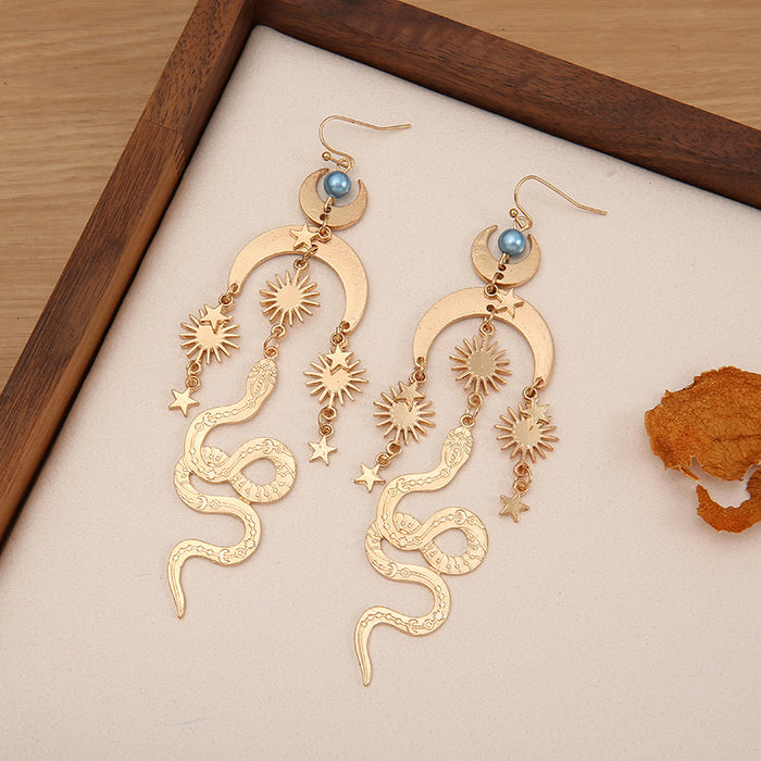 Wholesale Earrings Alloy Bohemian Star Moon Sun Gold Snake Wrap Earrings JDC-ES-Saip064