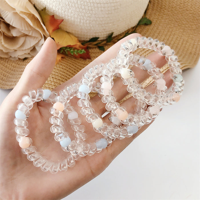 Jewelry WholesaleWholesale Transparent Beaded Phone Cord Hair Tie Hair Bracelet JDC-BT-WeiY016 Bracelet 薇雅 %variant_option1% %variant_option2% %variant_option3%  Factory Price JoyasDeChina Joyas De China