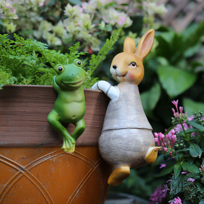 Wholesale Ornament Resin Bonsai Ornament Cartoon Small Animal Frog Hanging Basin MOQ≥2 JDC-OS-HongYu004