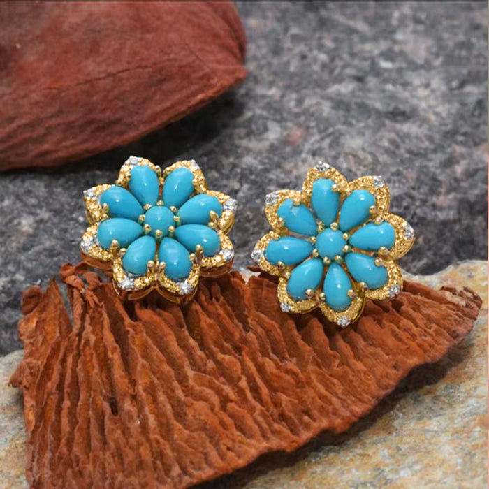 Wholesale Alloy Turquoise Earrings Flowers Diamonds MOQ≥2 JDC-ES-JYS020