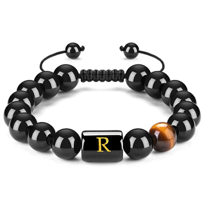 Wholesale Natural Black Onyx Stone Bracelet Men's 26 Letters Purely Handmade JDC-BT-YinY019