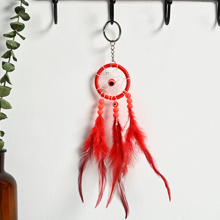 Wholesale Iron Ring Feather Beads Silk Thread Dreamcatcher Keychain MOQ≥2 JDC-KC-JunX002