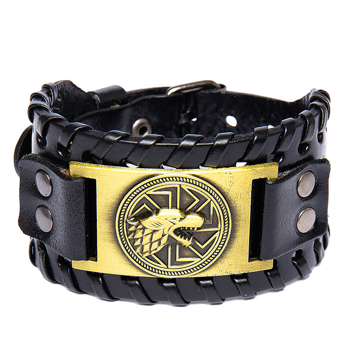 Wholesale Vintage Braided Leather Bracelet Punk Metal Wolf Head Totem Bracelet JDC-BT-BaB006