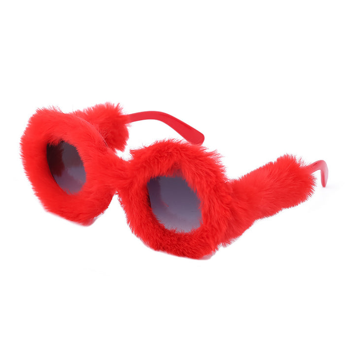 Wholesale PC Material Round Frame Plush All Inclusive Sunglasses for Women MOQ≥2 JDC-SG-PTJS008