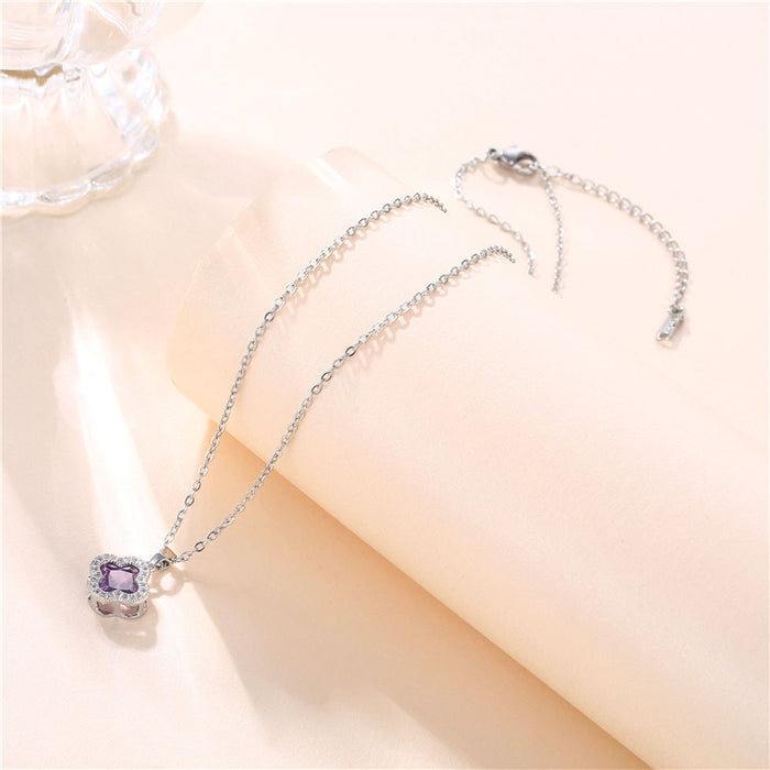 Wholesale Necklace Titanium Steel Micro Inlaid Clover Clavicle Chain JDC-NE-QR004