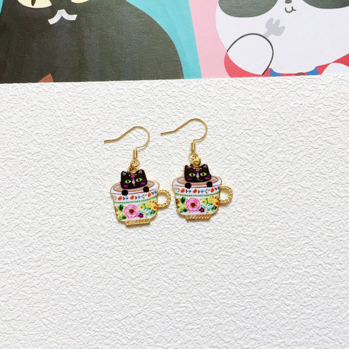 Wholesale Earrings Alloy Ceramic Cat Stud Earrings MOQ≥10 JDC-ES-Lxx002