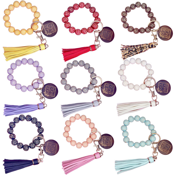 Wholesale Keychains PU Wooden Speckled Tassel Wrist MAMA JDC-KC-WenJ023