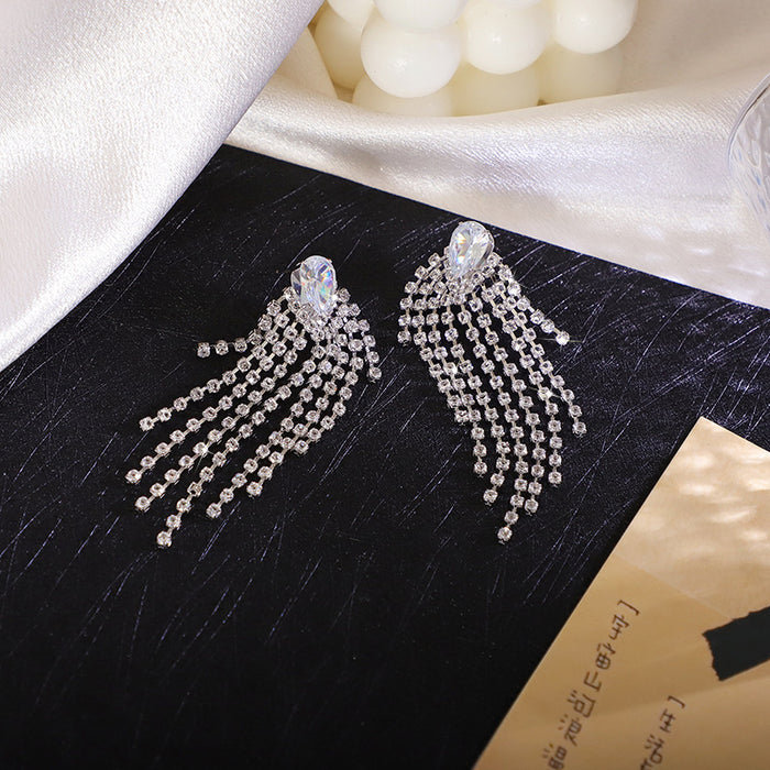 Wholesale Super Fairy Diamond Stud Earrings Long Tassel Zircon Earrings JDC-ES-Pak004