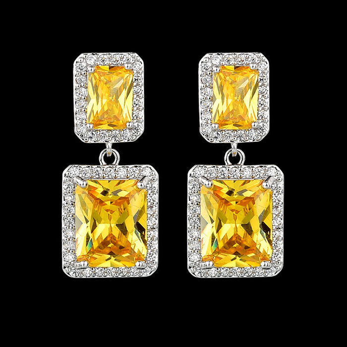 Wholesale Earrings Alloy Artificial Gemstone Yellow Square JDC-ES-JYS024