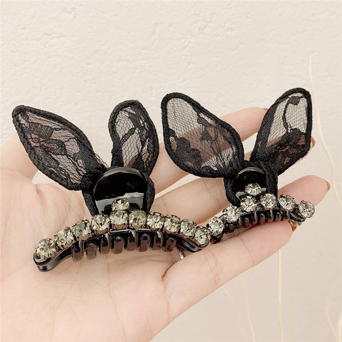 Wholesale Lace Rabbit Ear Grab Clip Rhinestone Hair Clip JDC-HC-Donghui003