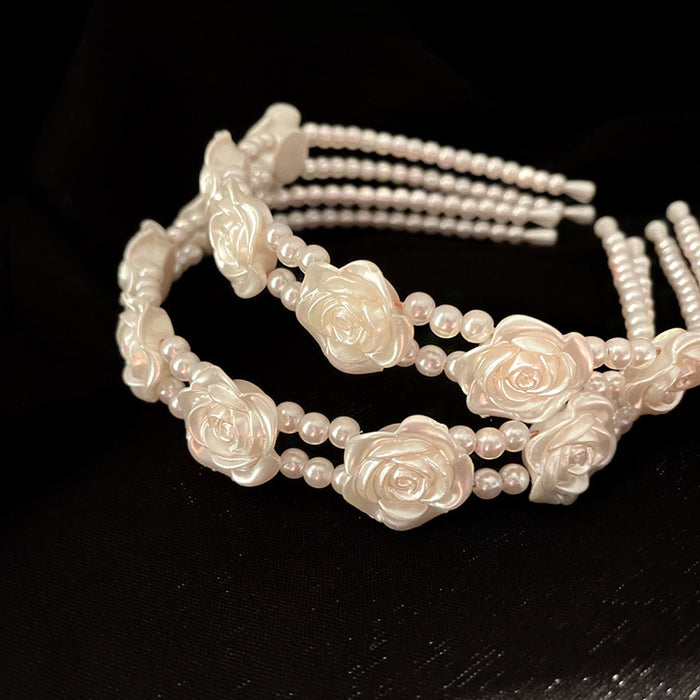 Wholesale Rose Pearl Flower Double Layer Headband JDC-HD-Shangy001