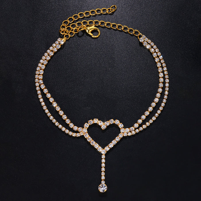 Wholesale Beach Diamond Anklet Rhinestone Love JDC-AS-Xins029